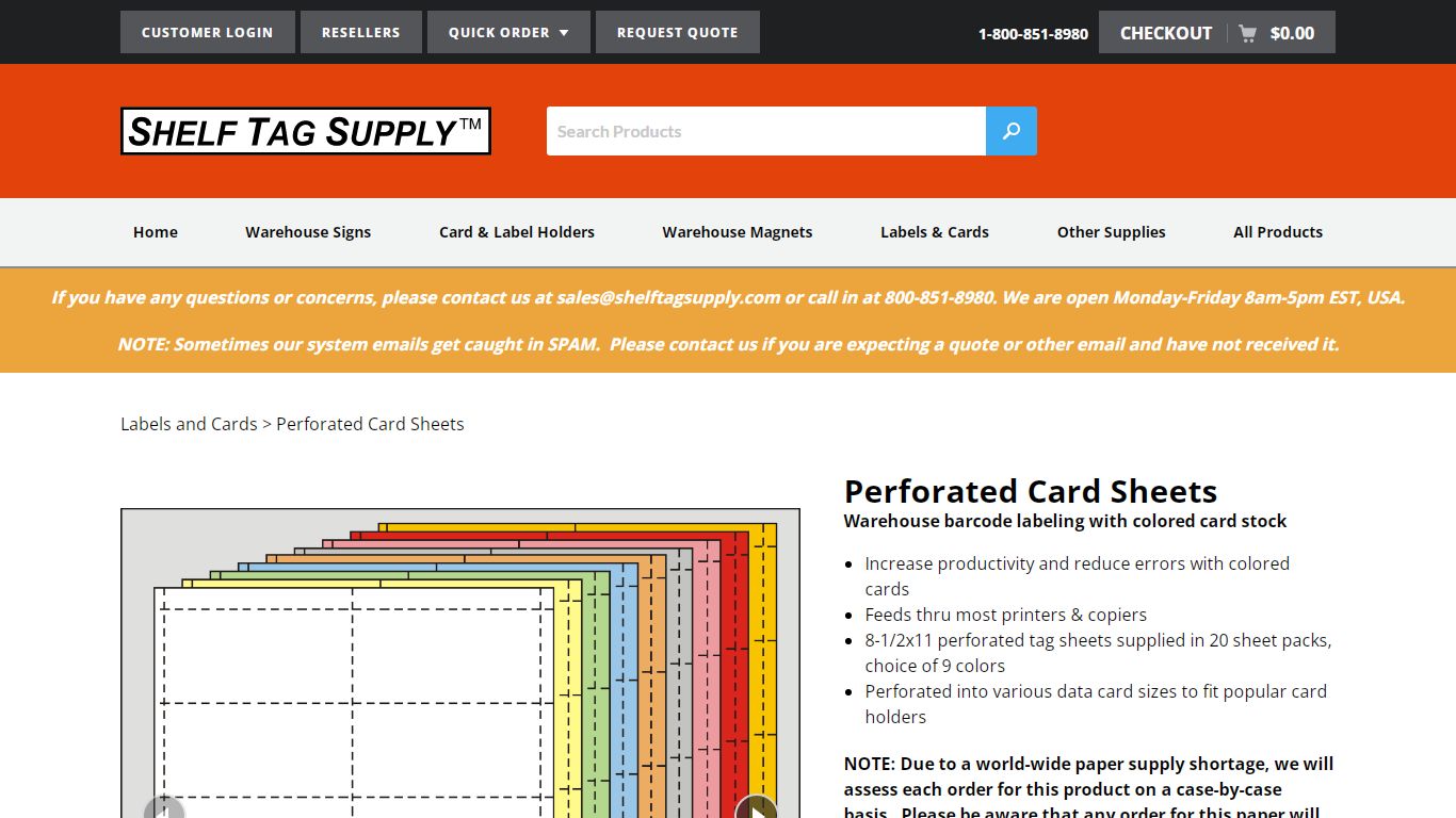 Perforated Card Sheets - Shelf Tag Supply